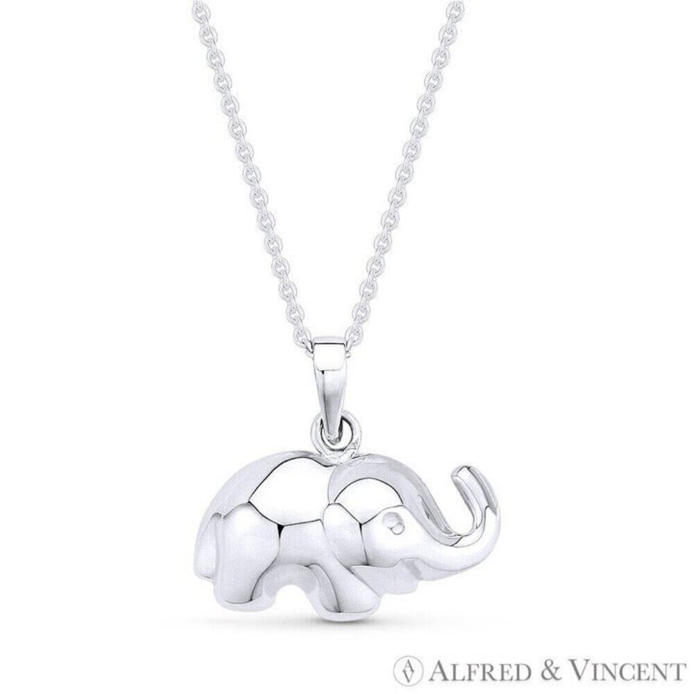 3D Baby Elephant Animal Charm Pendant in .925 Sterling Silver